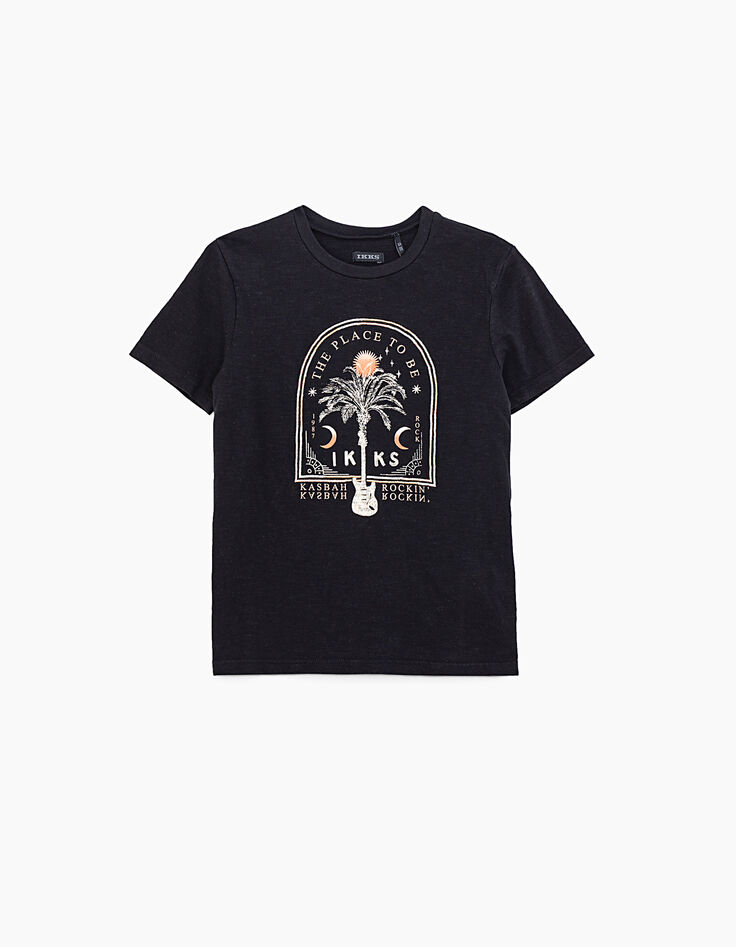 Tee-shirt noir avec palmier cadre brodé garçon -2