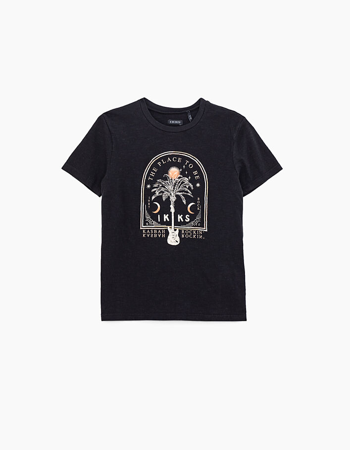 Boys’ black T-shirt with palm tree embroidered frame - IKKS