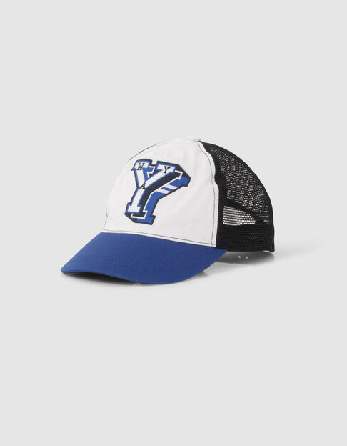 Boys’ blue, white, black embroidered cap