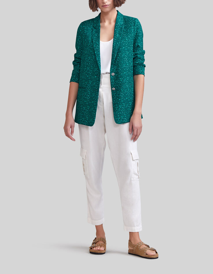 Veste de costume émeraude recyclée imprimé paon Femme-1