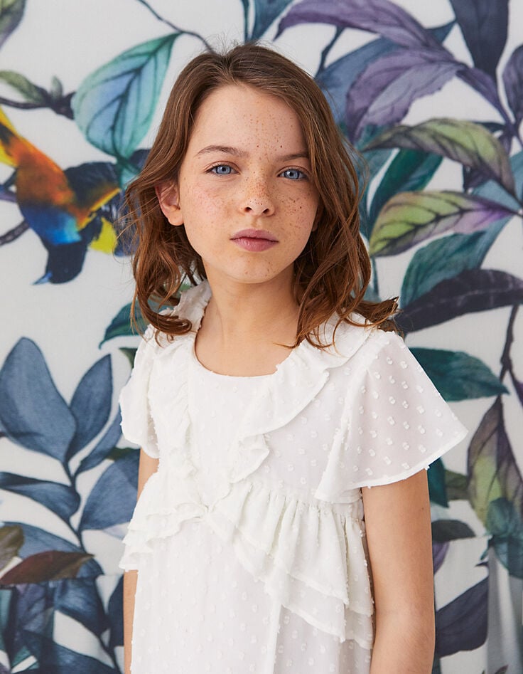 Girls' off-white dotted Swiss-style textured dress-2