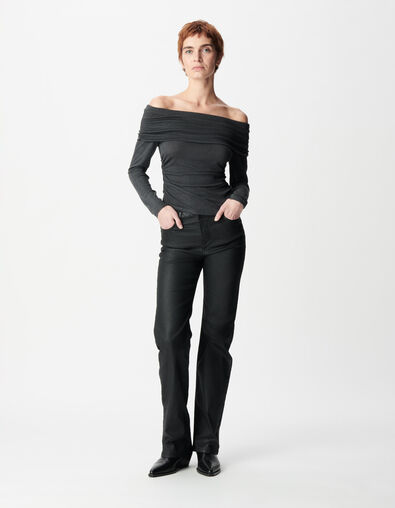 Graues Damen-T-Shirt mit Paillettenbesatz und Bustier-Ausschnitt - IKKS