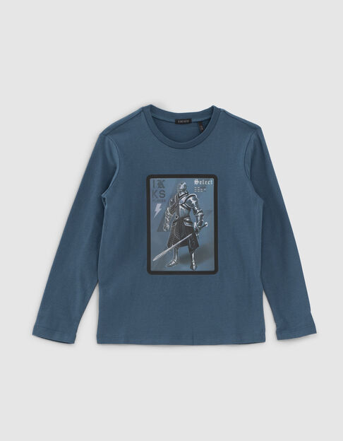Camiseta azul oscuro algodón ecológico motivo niño - IKKS