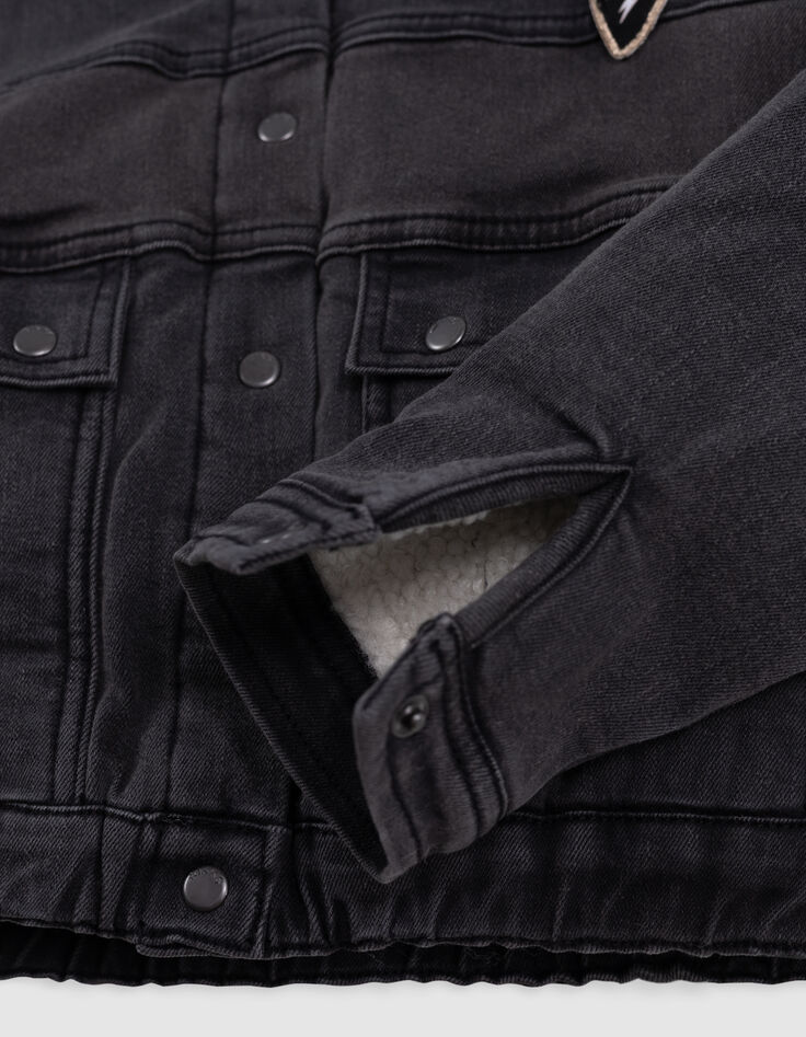 Chaqueta vaquera gris desteñida con forro para niña-5