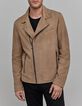 Cazadora biker de piel beige para hombre-1