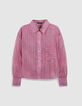 Chemise ray&eacute;e rose et rouge cropped Femme-5