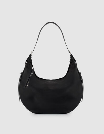 Allane Damen schwarz genarbtes Leder Halbmond Tasche - IKKS