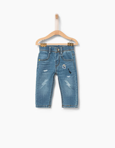 Baby boys' stone blue jeans with patches - IKKS