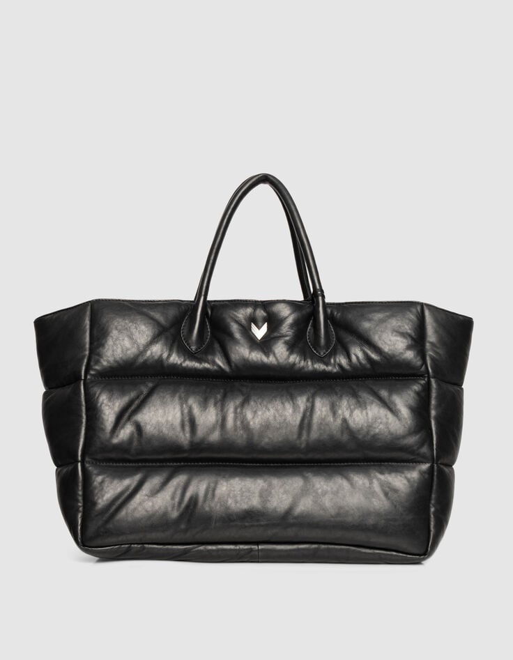 Cabas noir cuir matelassé Femme-1