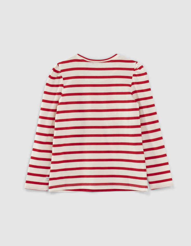 Girls’ ecru mini me T-shirt with red stripes-3