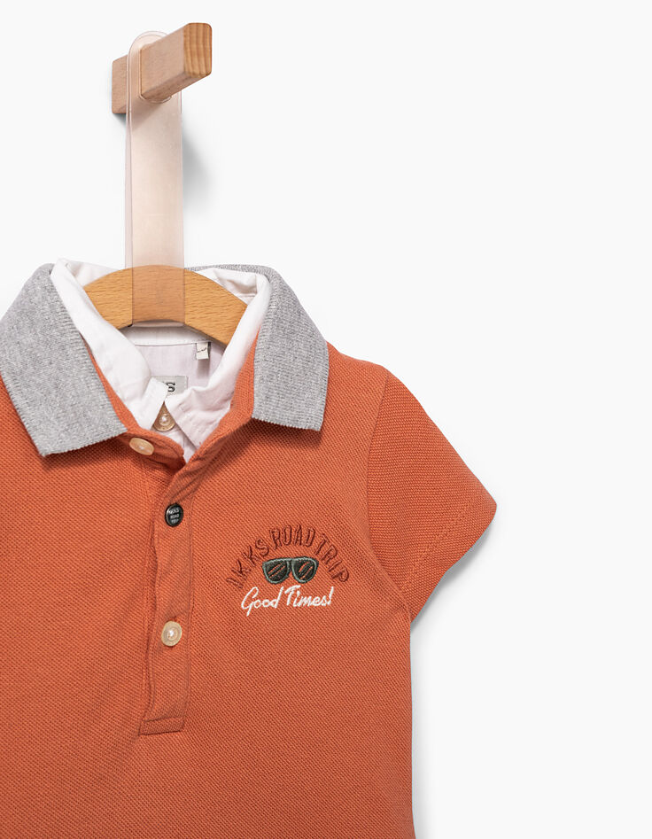 Polo terracota con cuello efecto óptico bebé niño-3