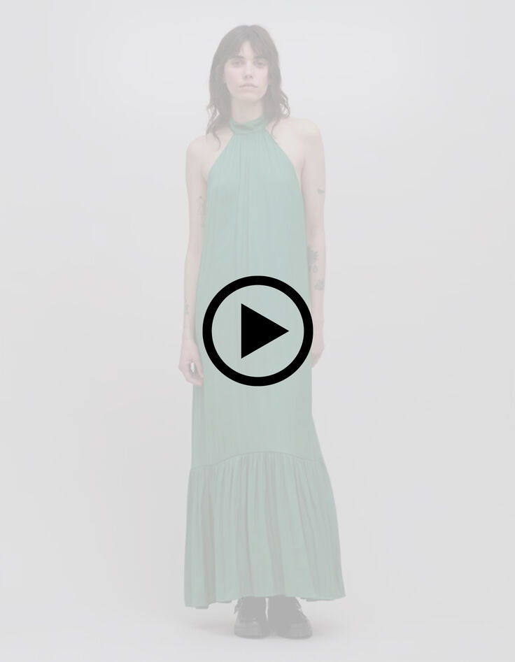 Grünes zerknittertes Kleid aus recyceltem Polyester-9