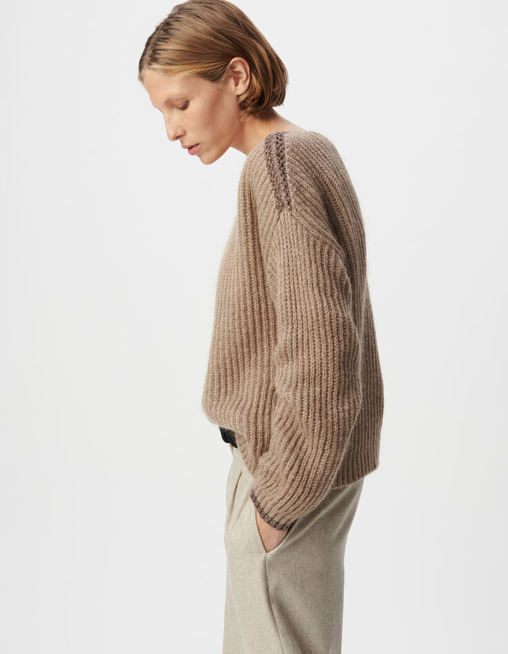 Sesame knit sweater with lurex details Women's neckline-5