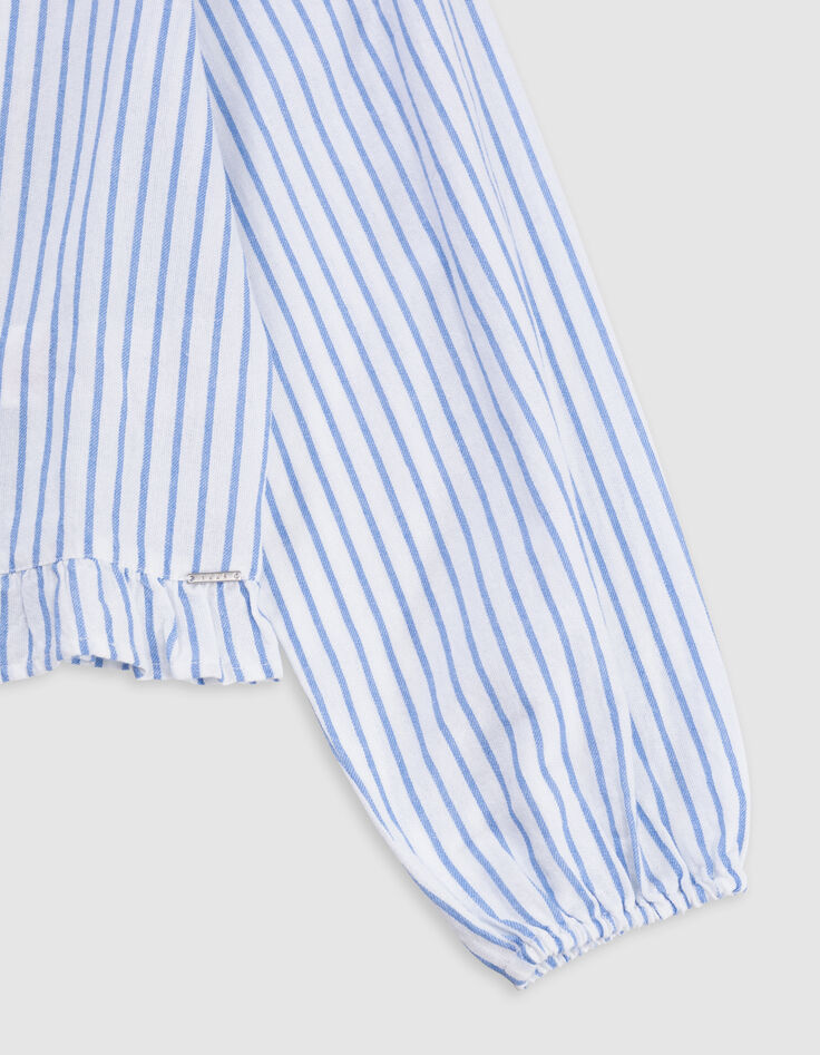 Blouse rayures bleues col dentelle et basque fille-5