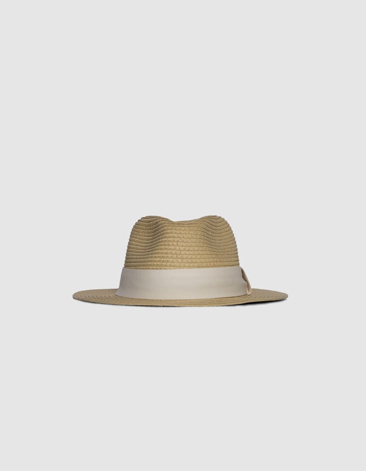 Beige hoed stro-effect met ecru bies-1 Beige hoed stro-effect met ecru bies-1