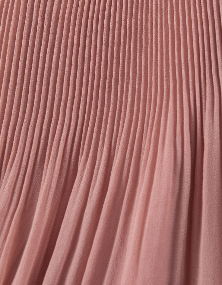 Girls’ pink pleated dress with embroidered shoulders-9