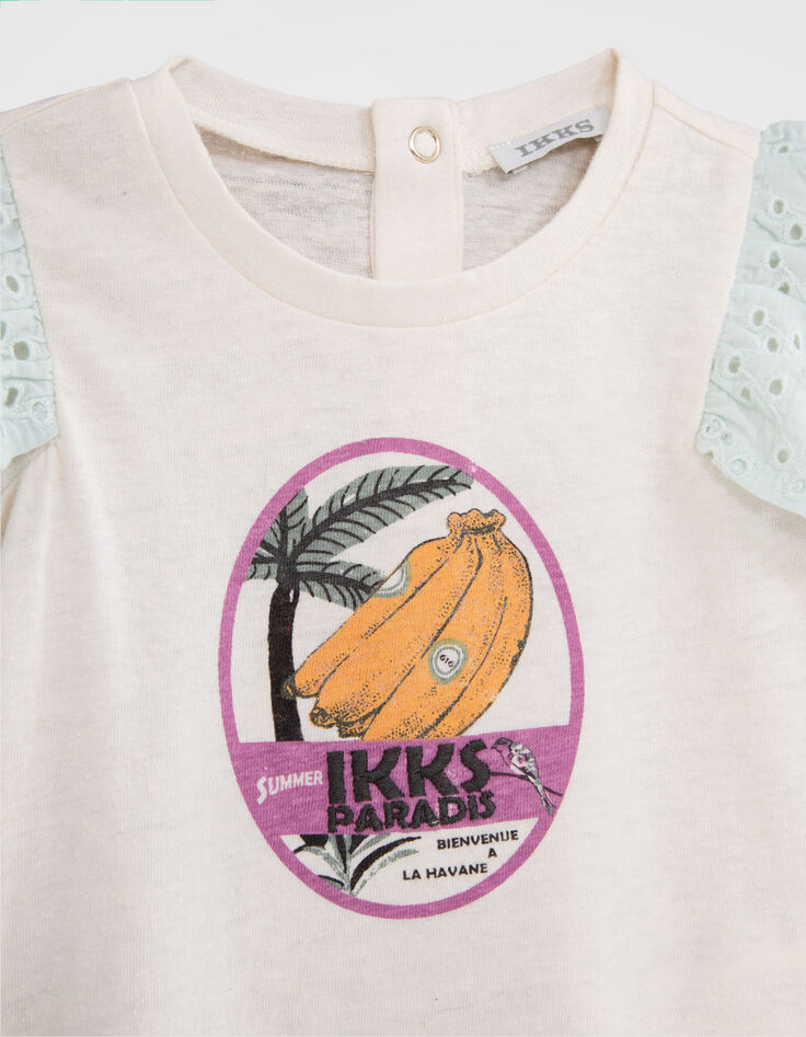 Baby girls’ ecru T-shirt with bananas and palm tree image-2