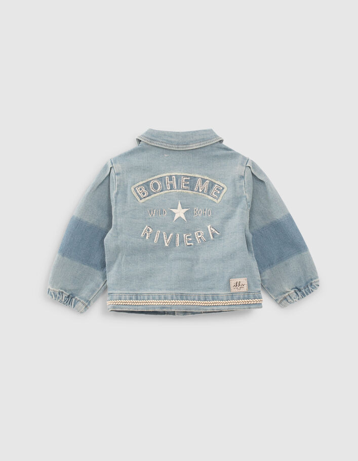 Baby girls’ blue denim jacket with woven detail - IKKS