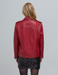 Veste cuir rouge esprit motard poches zippées Femme-3