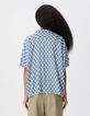 Chemise manches courtes imprim&eacute; floral bleu Femme-4