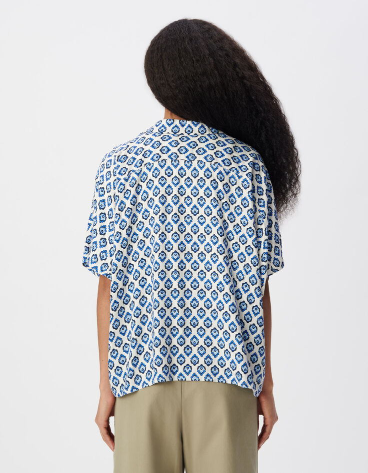 Chemise manches courtes imprim&eacute; floral bleu Femme-4
