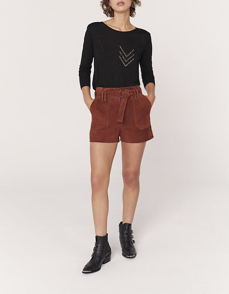 Tee-shirt manches longues noir avec épaulettes femme-6