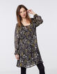 Metallic floral print voile dress with lace neckline-2