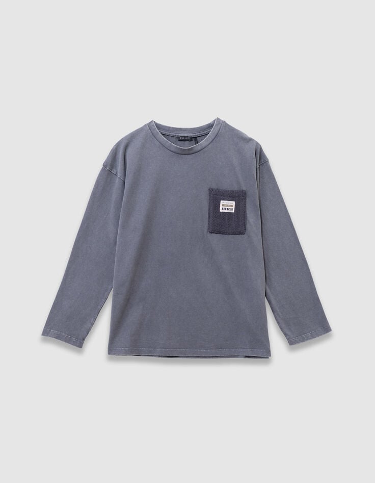 Blauw T-shirt lange mouwen biokatoen tricot zak jongens-5 Blauw T-shirt lange mouwen biokatoen tricot zak jongens-5