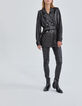 Pure Edition &ndash; Lange, schwarze Damenlederjacke mit G&uuml;rtel-5