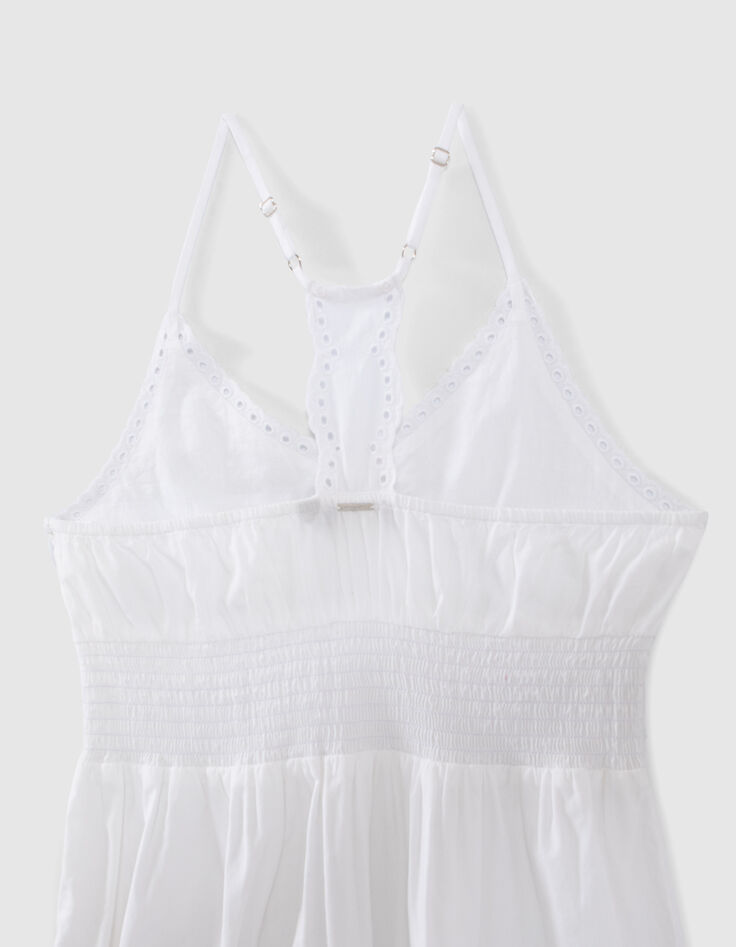 Langes, weißes Mädchenkleid mit englischer Stickerei-6