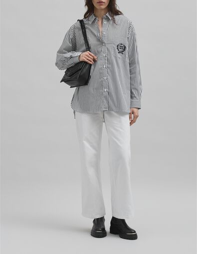 Camisa negra oversize con rayas blancas y bolsillo bordado - IKKS