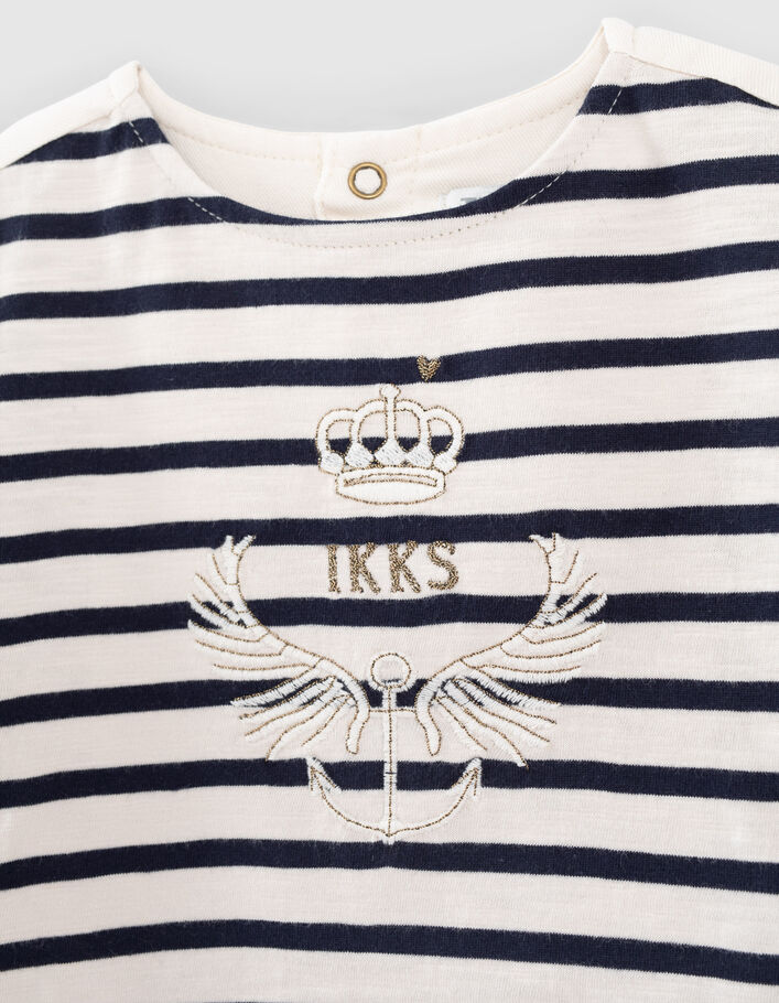 T-shirt marinière écru bio bi matière brodé bébé fille - IKKS
