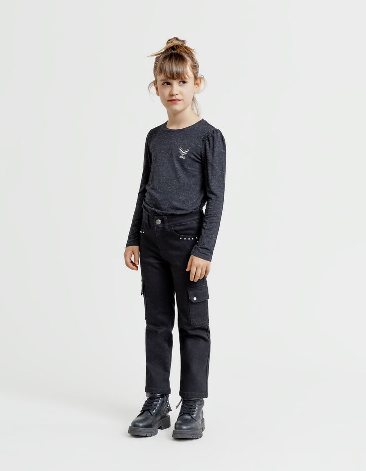 Gerade schwarze Battle-Jeans, Nietendesign für Mädchen-10