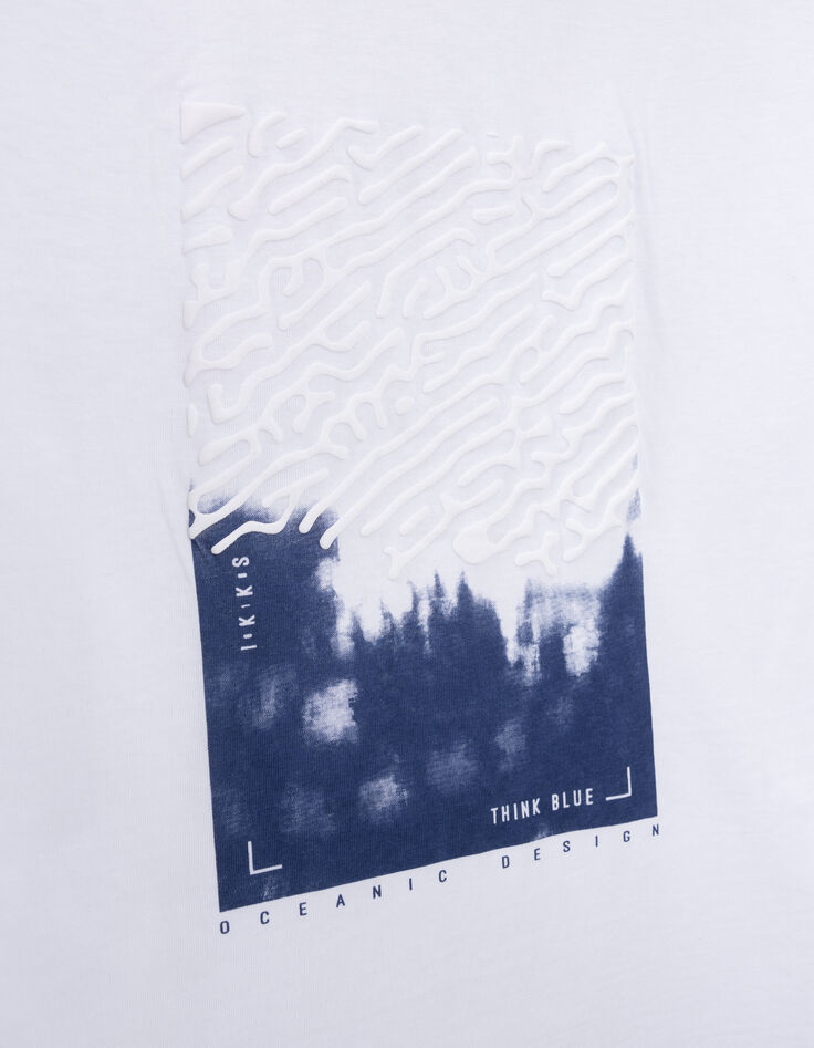 T-shirt blanc coton bio flocage ondes marines garçon-5