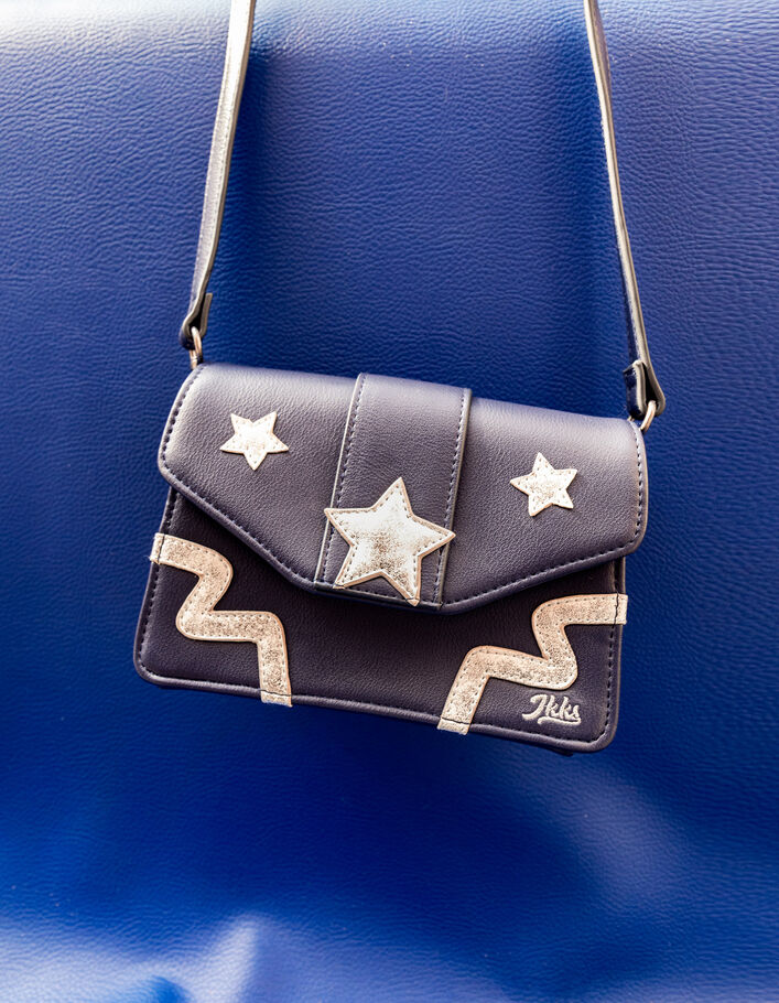 Girls’ navy handbag with silver stars-1