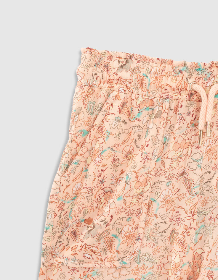 Pfirsichrote M&auml;dchenhose Viskose mit Blumenprint-6