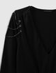 Women's short black belted V-neck dress-4