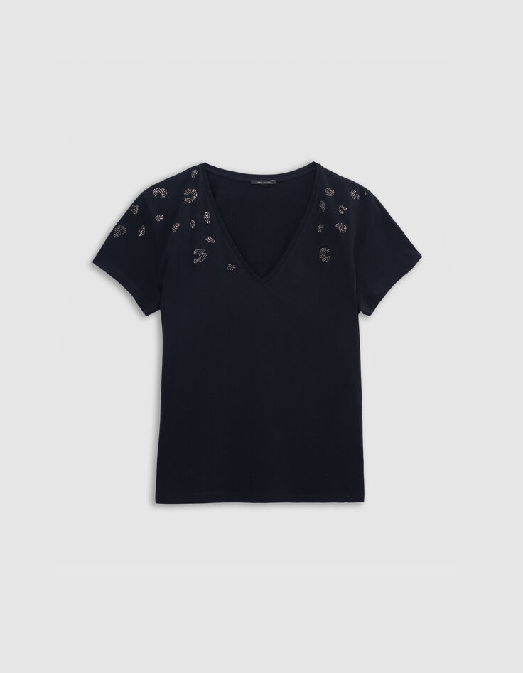 Khaki Damen-T-Shirt aus Bio-Baumwolle mit Leoparden-Mikro-Nieten-5
