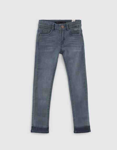 Boys’ blue grey straight jeans, checkerboard back pocket