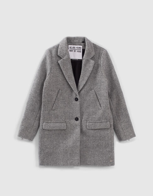 Girls’ grey marl decorative wool fabric coat - IKKS