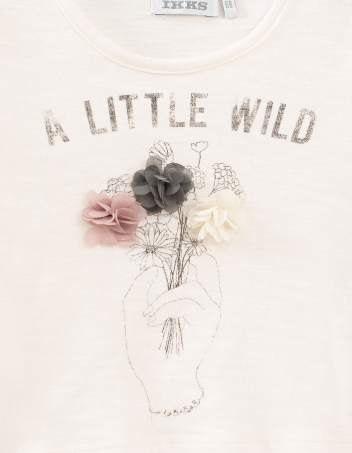 Camiseta color crudo ecológica flores 3D bebé niña - IKKS