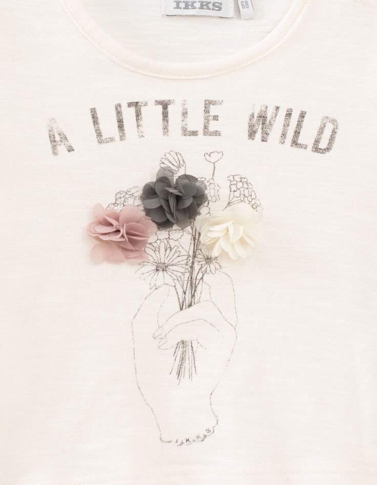 T-shirt écru bio avec fleurs 3D bébé fille-4 T-shirt écru bio avec fleurs 3D bébé fille-4