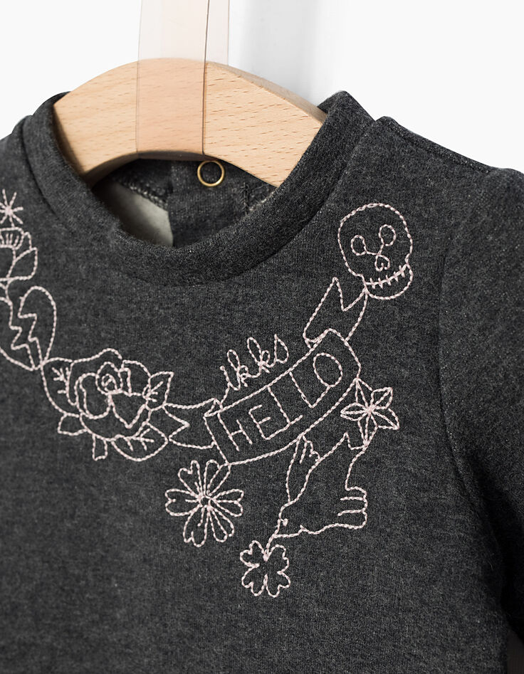 Sweat gris avec basque rose  bébé fille-4