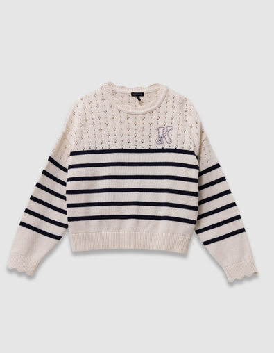Jersey crudo de algod&oacute;n org&aacute;nico a rayas marineras ni&ntilde;a - IKKS