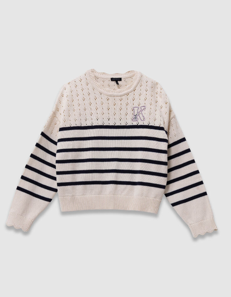 Jersey crudo de algod&oacute;n org&aacute;nico a rayas marineras ni&ntilde;a-1