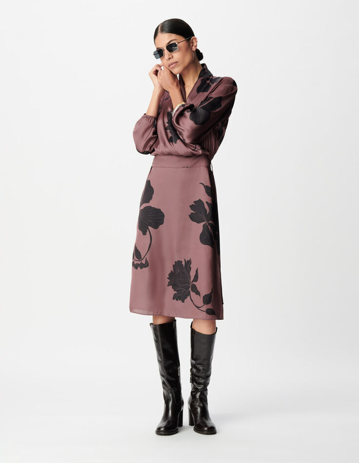 Mujer maxi vestido midi floral burdeos-3