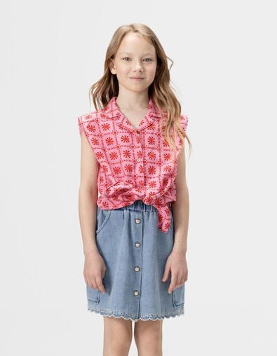 Girls’ pink sleeveless top with red graphic print - IKKS