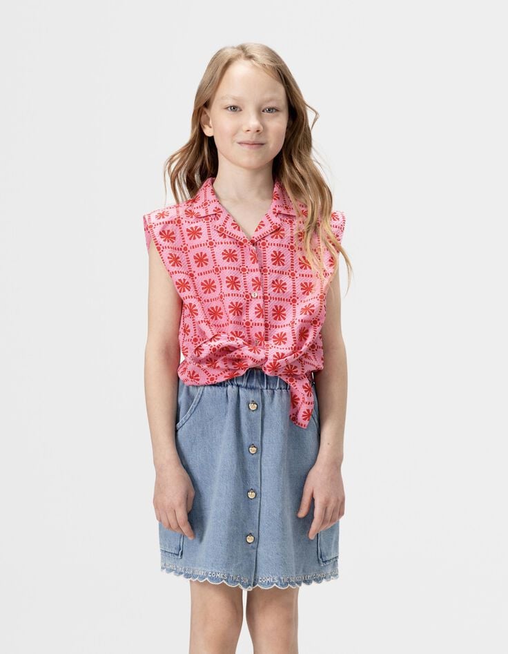 Girls’ pink sleeveless top with red graphic print-1 Girls’ pink sleeveless top with red graphic print-1