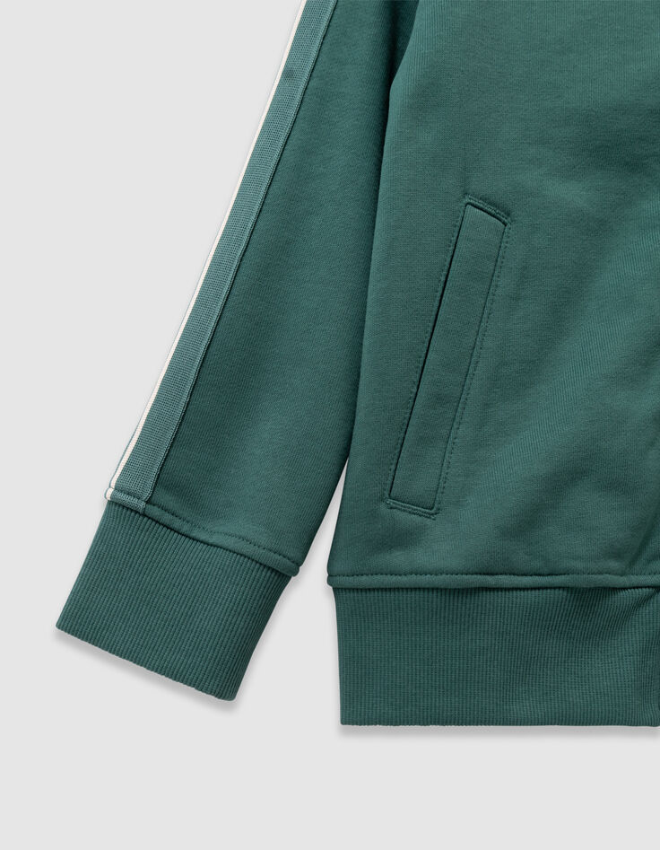 Cardigan zippé vert ganses rayées manches garçon-5 Cardigan zippé vert ganses rayées manches garçon-5