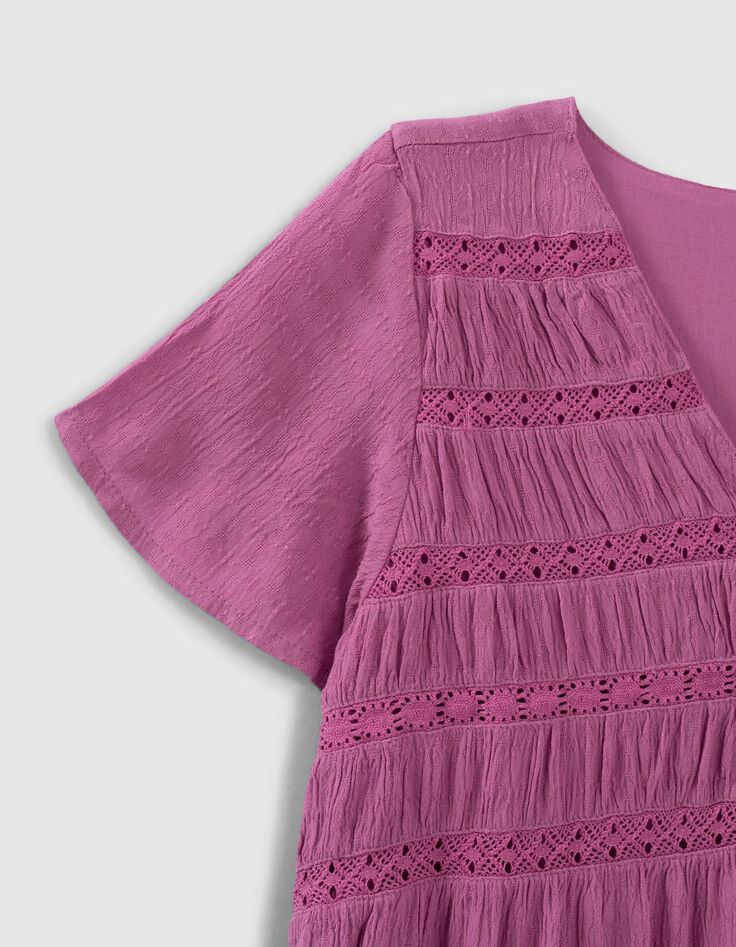 Girls’ violet waffle dress with lace braid-4